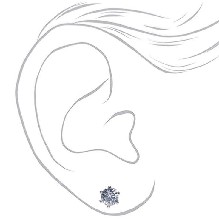 Silver-tone Cubic Zirconia 5mm Round Cupcake Stud Earrings,