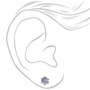 Silver Cubic Zirconia Round Stud Earrings - 5MM,