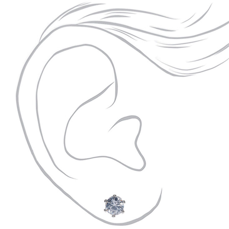 Silver-tone Cubic Zirconia 5mm Round Cupcake Stud Earrings,