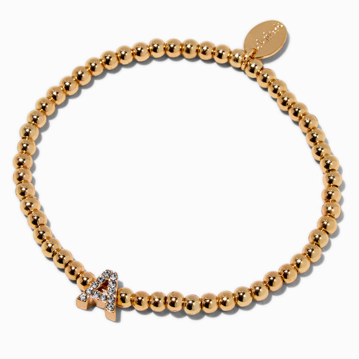 Bracelet &eacute;lastique &agrave; initiale pav&eacute; perl&eacute; couleur dor&eacute;e - A,