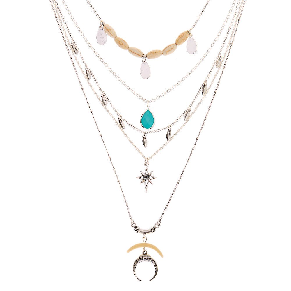 Silver Wild West Multi Strand Choker Necklace - Turquoise,