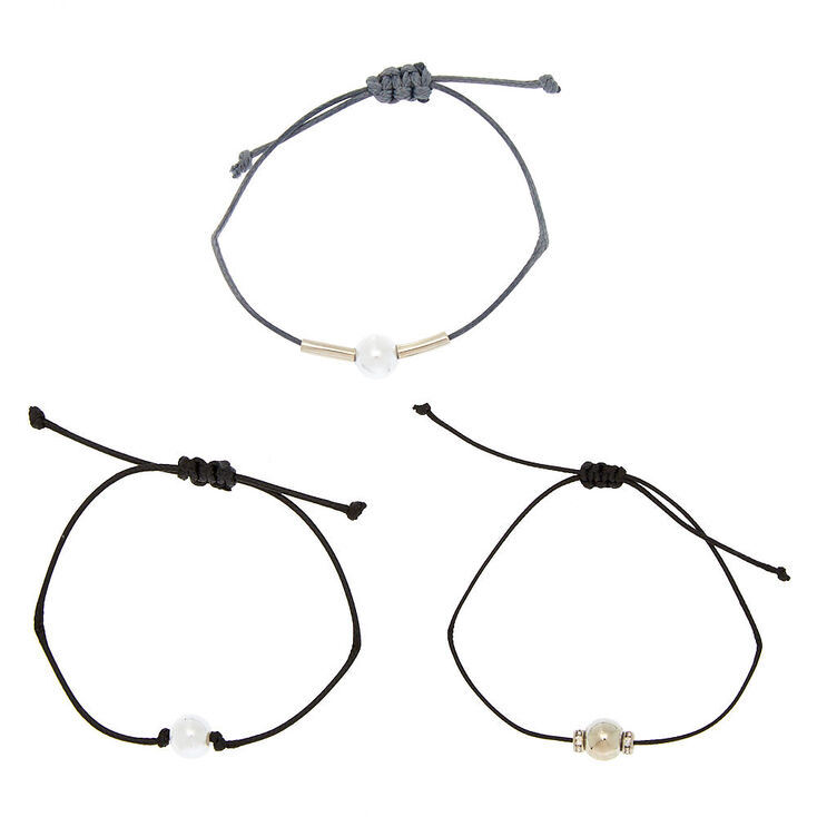 Pearl Cord Adjustable Bracelets - Black, 3 Pack,