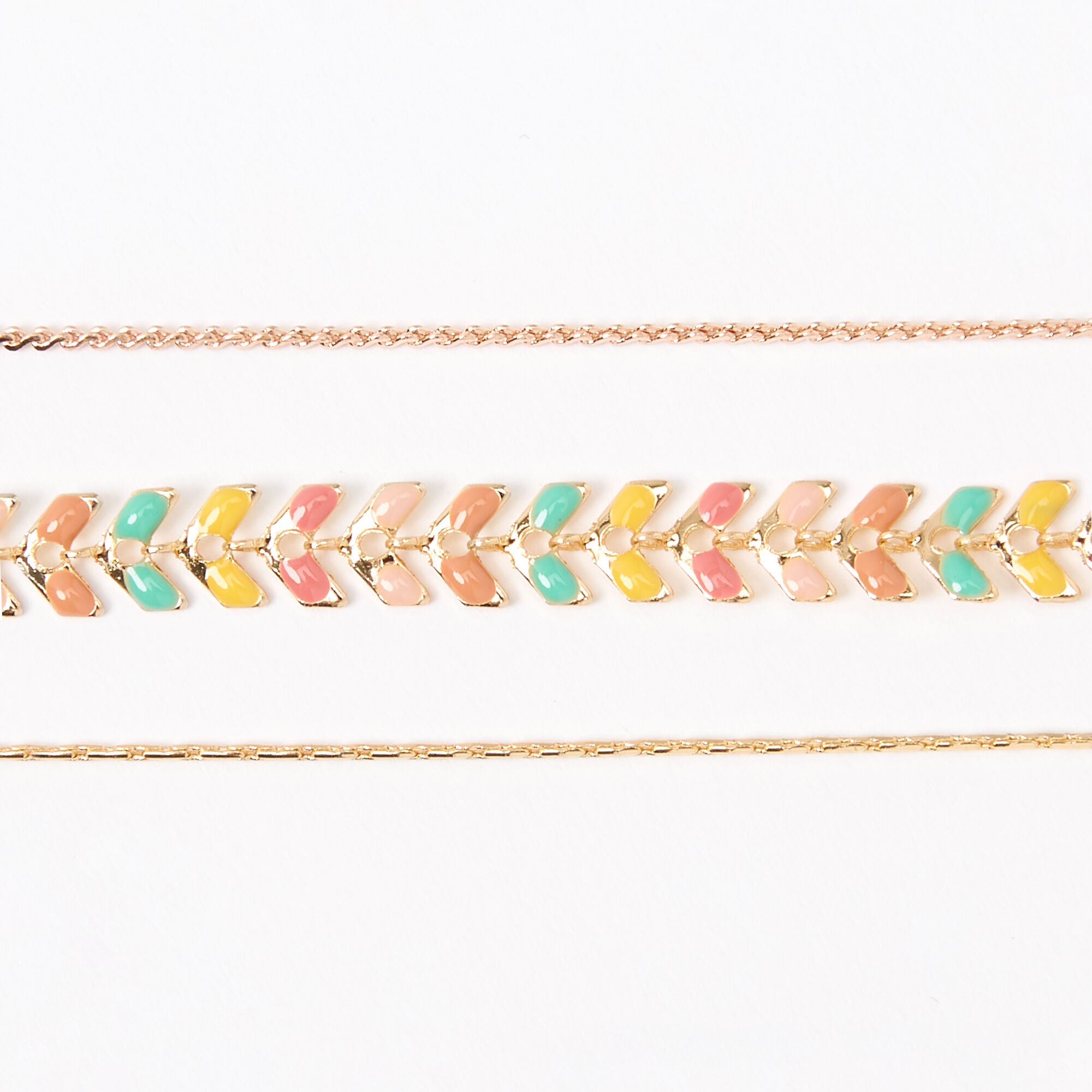 Gold Colourful Scalloped Chain Bracelets - 3 Pack,