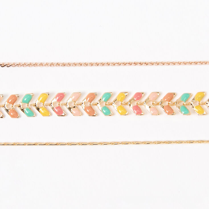Gold Colourful Scalloped Chain Bracelets - 3 Pack,