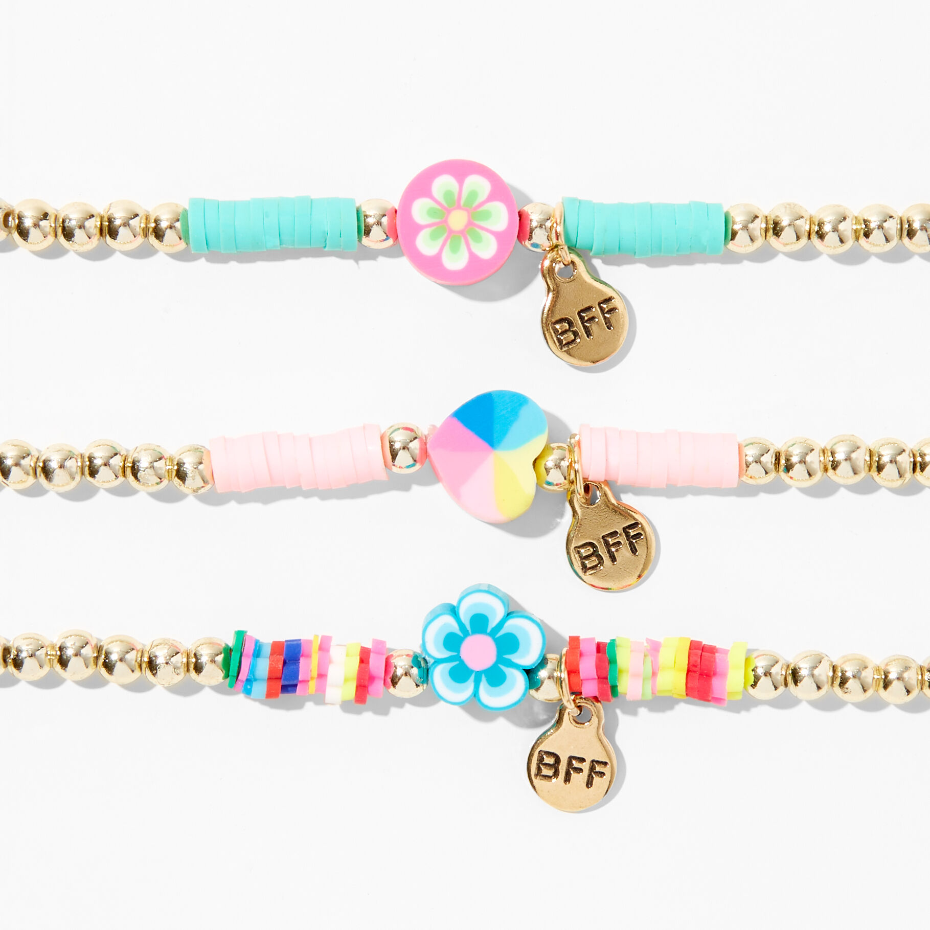 Best Friends Hibiscus Flower & Heart Stretch Bracelets (3 Pack),