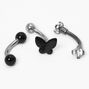 Clous d&#39;oreilles cartilage papillon noir et couleur argent&eacute;e - Lot de 3,