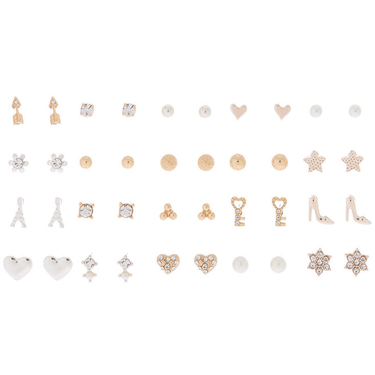 Mixed Metal Stud Earrings 20 Pack Claire S Us