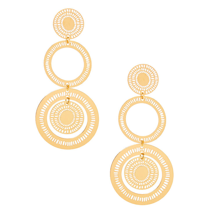 Gold 3&quot; Filigree Medallion Drop Earrings,