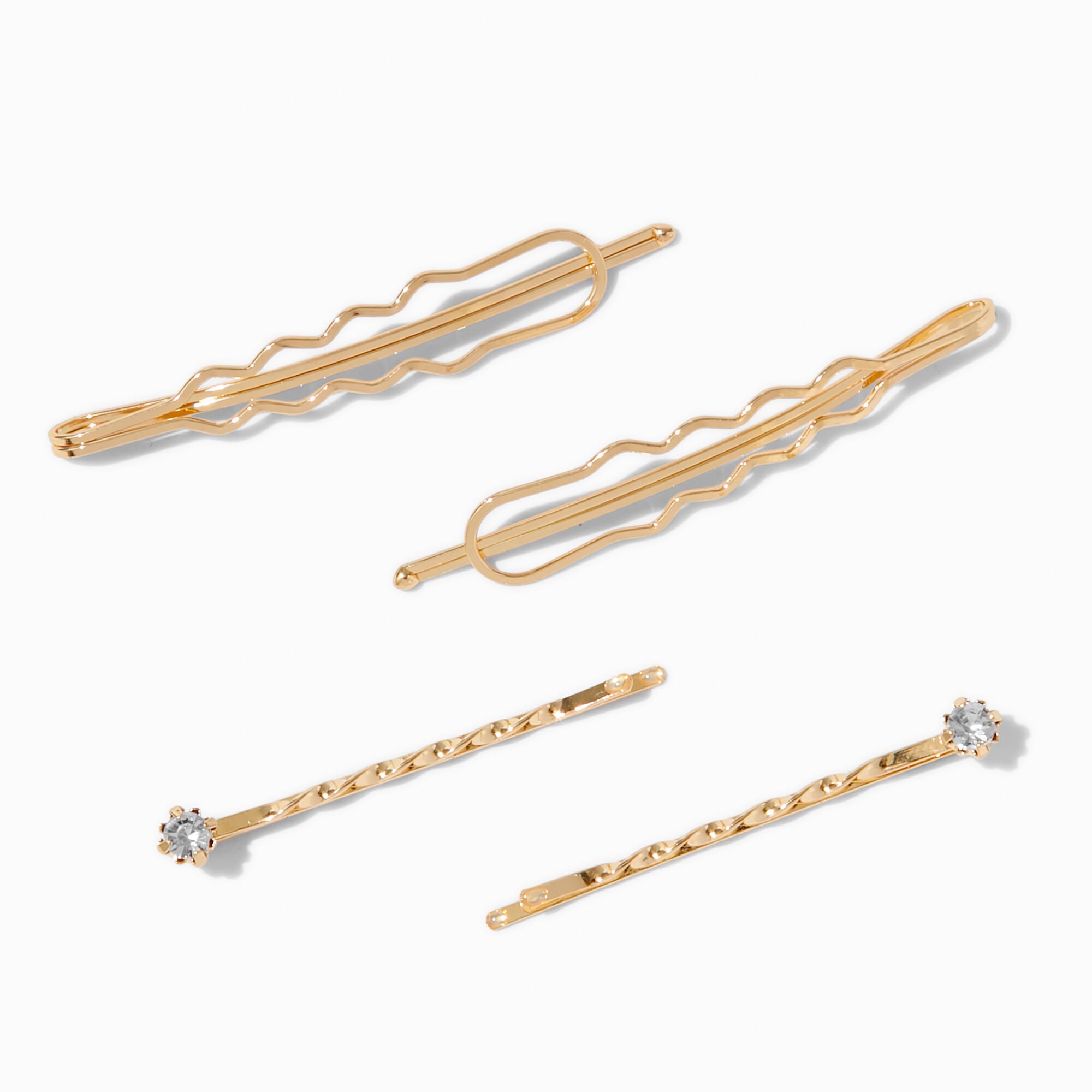 Gold-tone Twisted Crystal Hair Pins - 4 Pack,