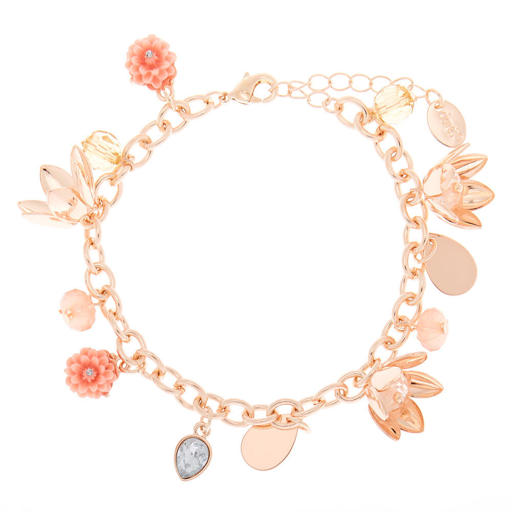 Rose Gold Floral Charm Bracelet Pink