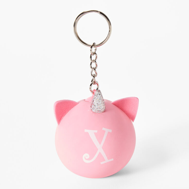 Initial Unicorn Stress Ball Keychain - Pink, X,