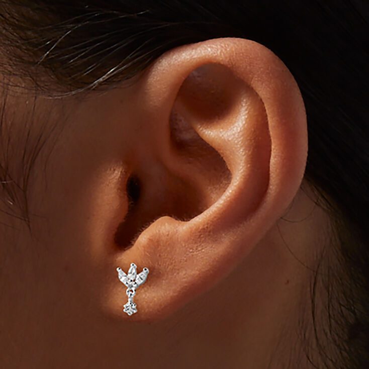 C LUXE by Claire&#39;s Sterling Silver Cubic Zirconia Flower Drop Earrings,