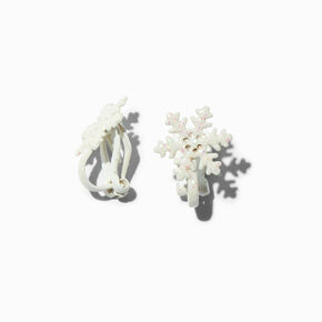 White Snowflake Clip-On Stud Earrings,