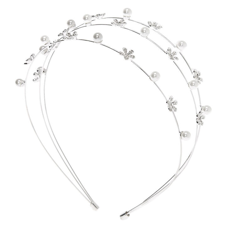 Silver Embellished Flower Headband,
