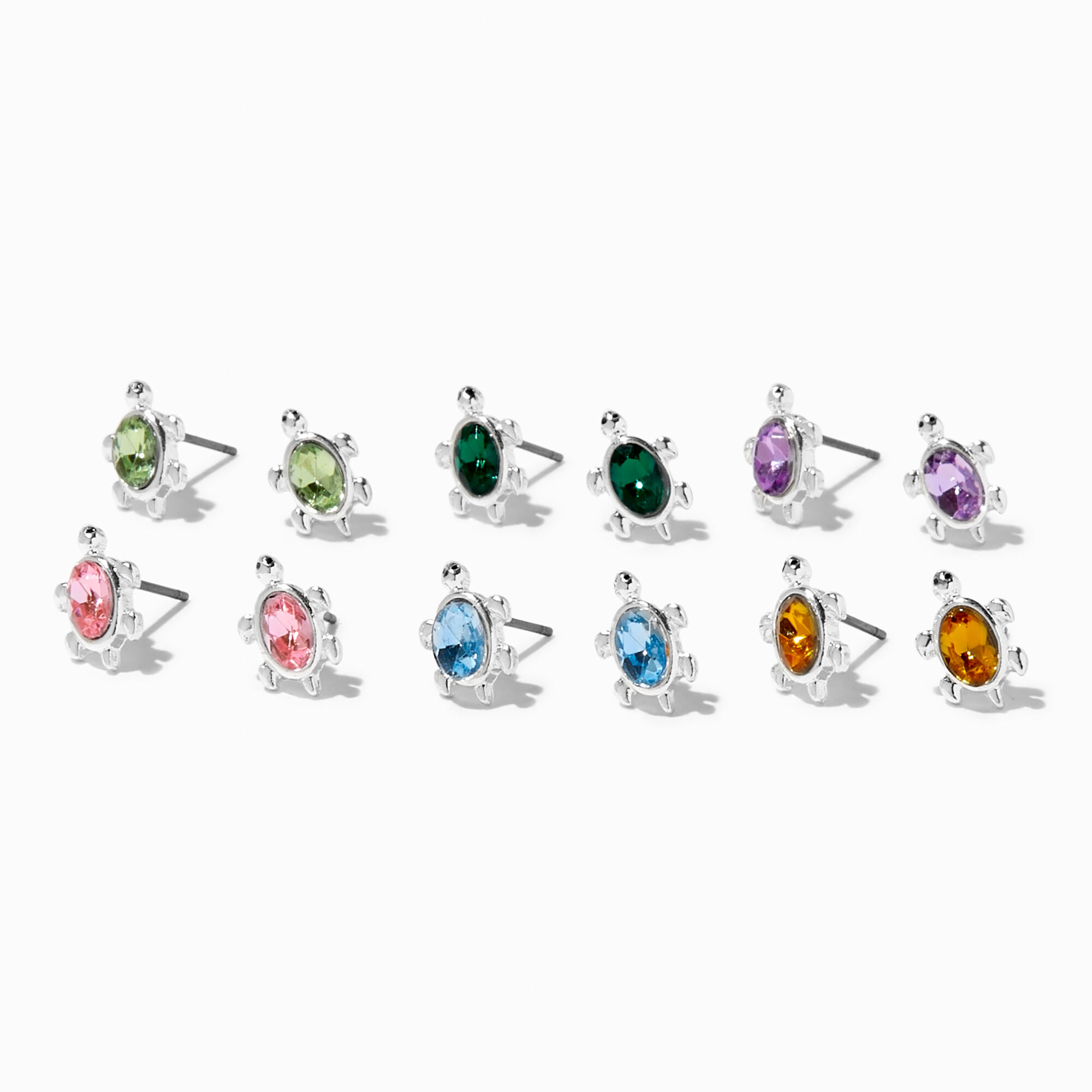 View Claires Tone Crystal Turtle Stud Earrings 6 Pack Silver information