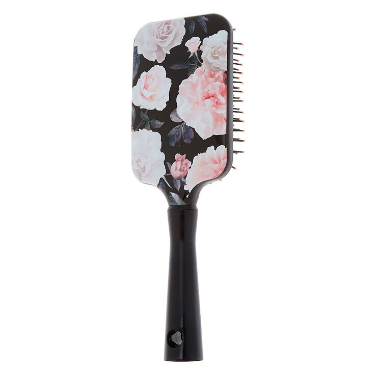 Claire's Brosse à cheveux noire plate à motif floral