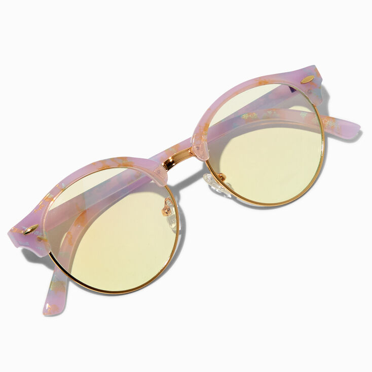 Lunettes &agrave; verres transparents avec barre frontale violette effet marbr&eacute; avec r&eacute;duction de la lumi&egrave;re bleue,