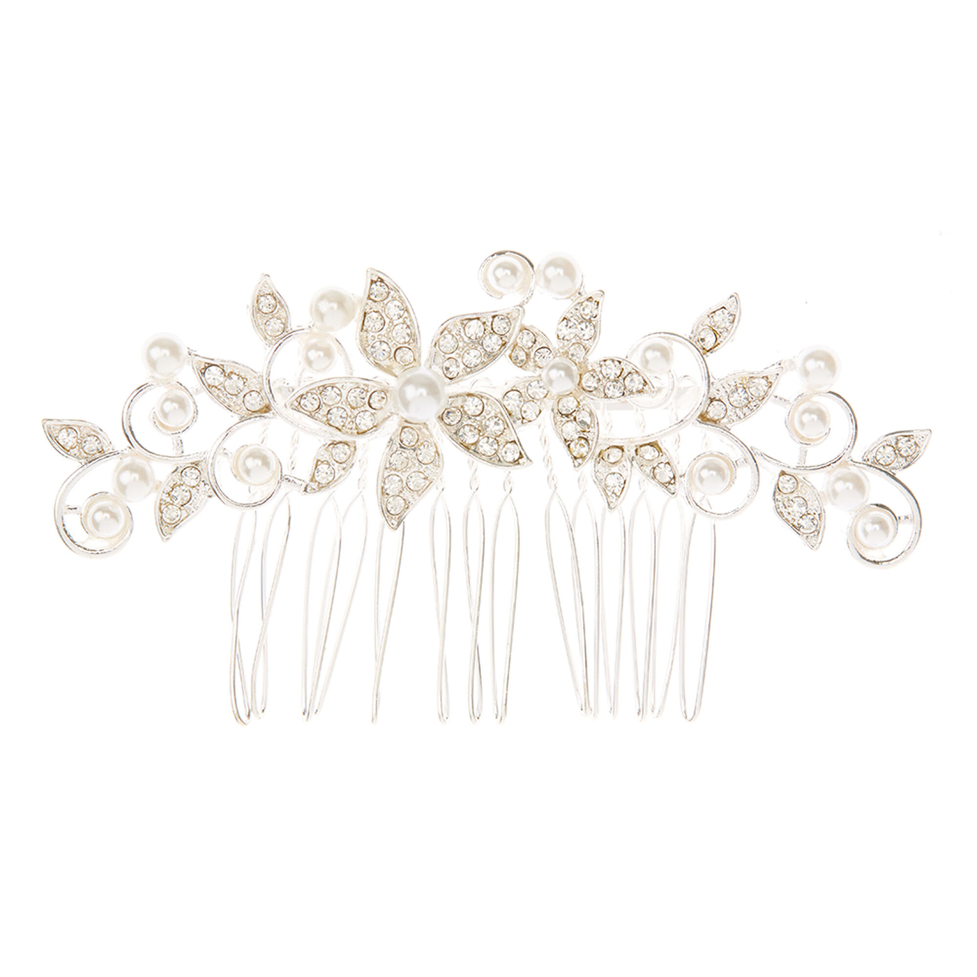 View Claires Faux Pearl Floral Cluster Hair Comb Silver information