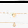 Gold Heart Locket Cord Chain Choker Necklaces - 3 Pack,