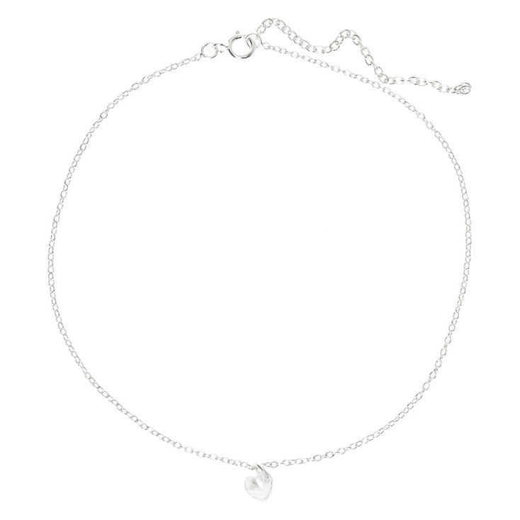 Sterling Silver Cubic Zirconia Crystal Heart Chain Anklet,