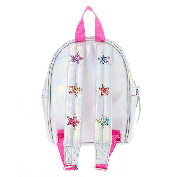 Mini sac &agrave; dos argent&eacute; avec &eacute;toiles arc-en-ciel paillet&eacute;es,