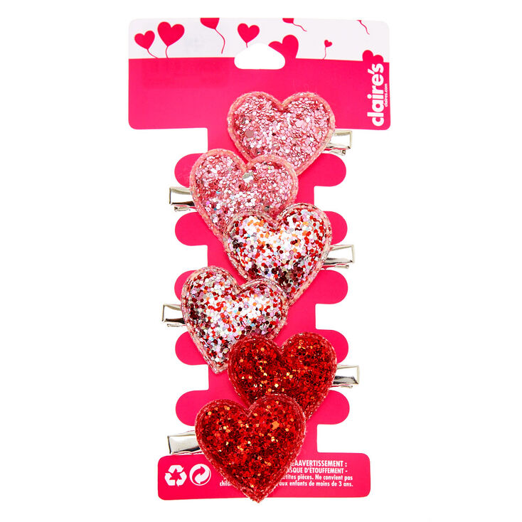 Glitter Heart Hair Clips 6 Pack Claire S