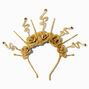 Serre-t&ecirc;te couronne avec halo serpents et roses couleur dor&eacute;e,