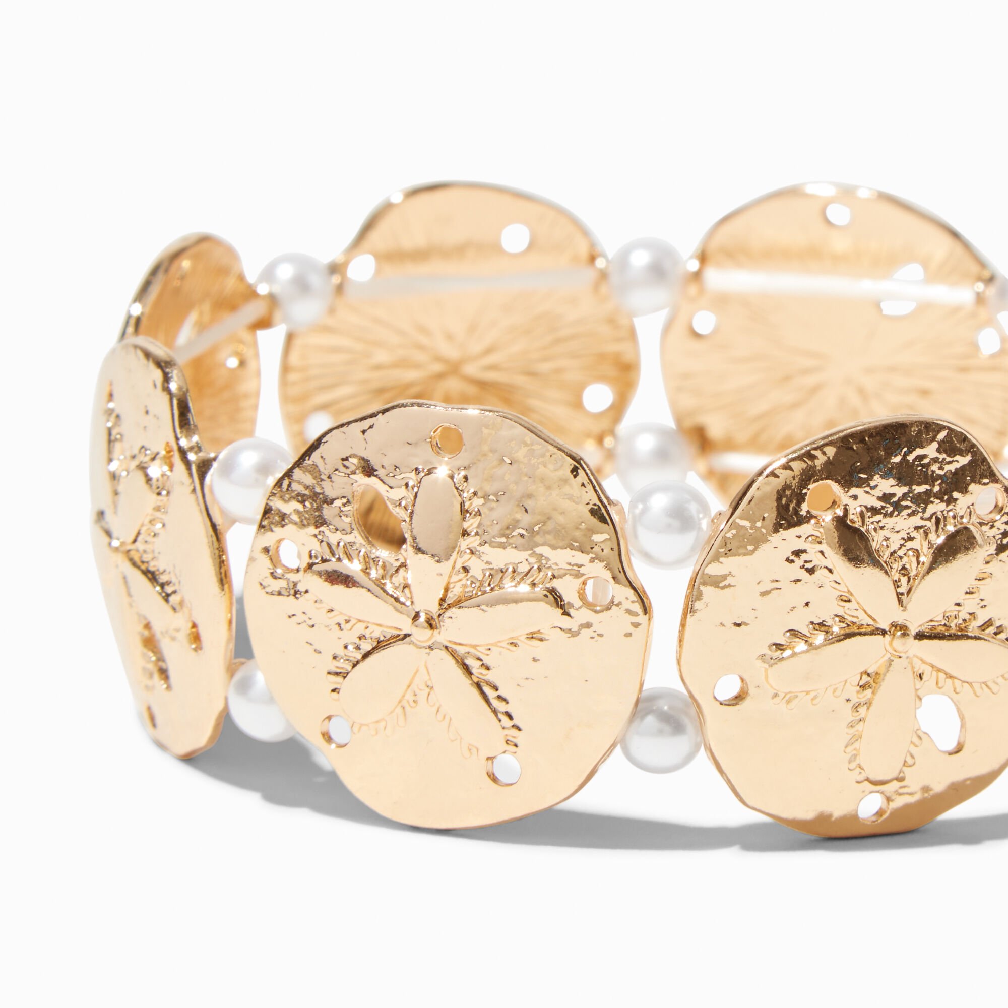 Gold-tone Textured Starfish & Pearl Stretch Bracelet,