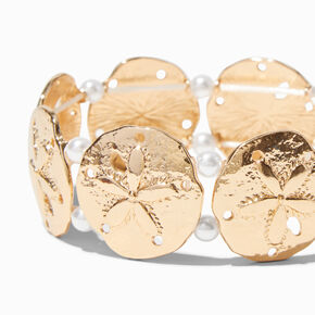 Gold-tone Textured Starfish &amp; Pearl Stretch Bracelet,