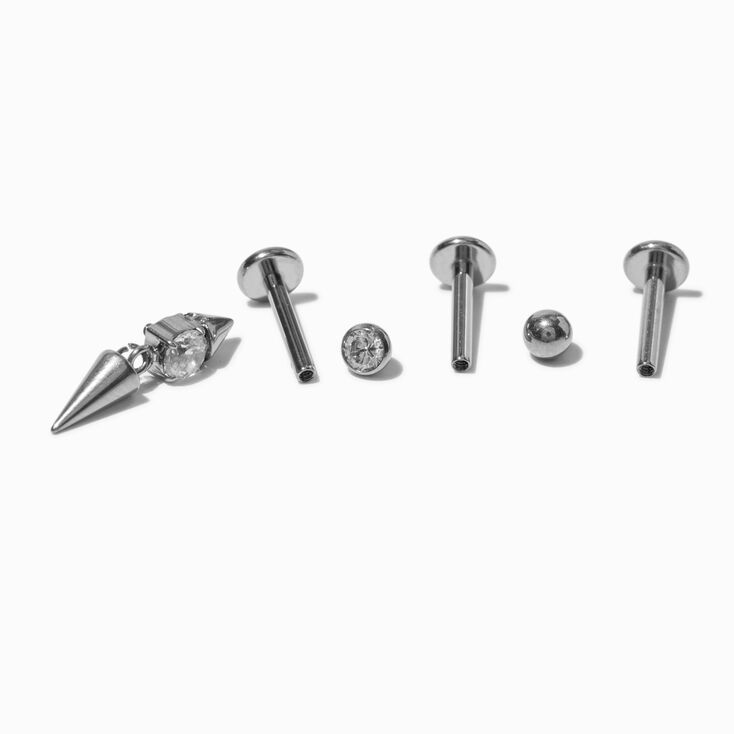 Boucle d&#39;oreille h&eacute;lix non filet&eacute;e 1,2&nbsp;mm &agrave; pointe en titane couleur argent&eacute;e - Lot de 3,