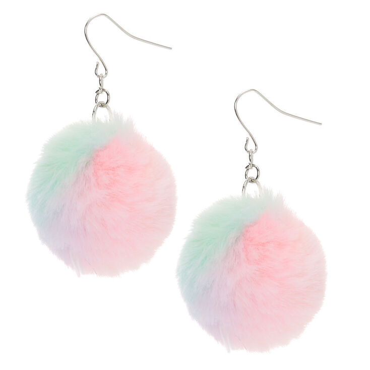 Silver 2" Tie Dye Pom Pom Drop Earrings Claire's