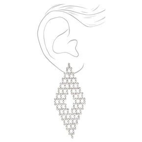 Silver 3&quot; Rhinestone Diamond Chandelier Drop Earrings,