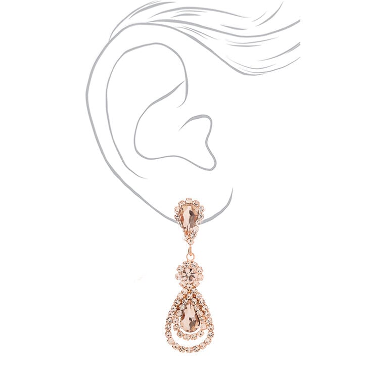 Rose Gold 2&quot; Petal Teardrop Drop Earrings,