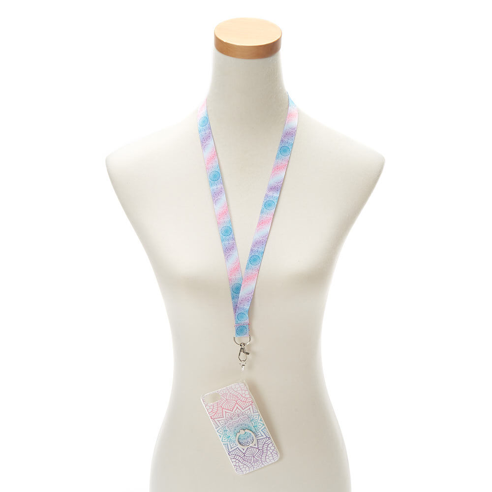 Rainbow Mandala Ring Stand with Lanyard Phone Case - Fits iPhone 6/7/8,