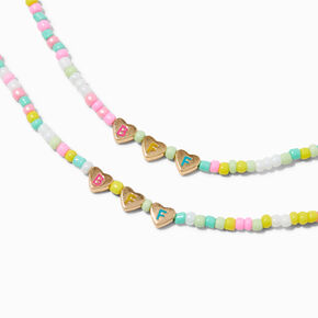 Best Friends Seed Bead  Gold-tone Heart Charm Necklaces - 2 Pack,
