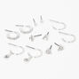 Silver Embellished Geometric Earrings Set - 6 Pack,