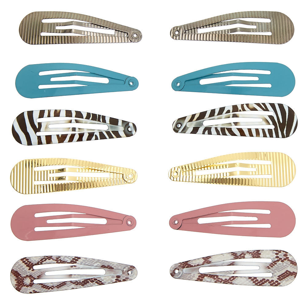 Textured Animal Print Snap Hair Clips - 12 Pack,