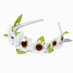 White Daisy &amp; Pearl Floral Headband,