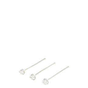 22G Sterling Silver Crystal Nose Studs - 3 Pack,