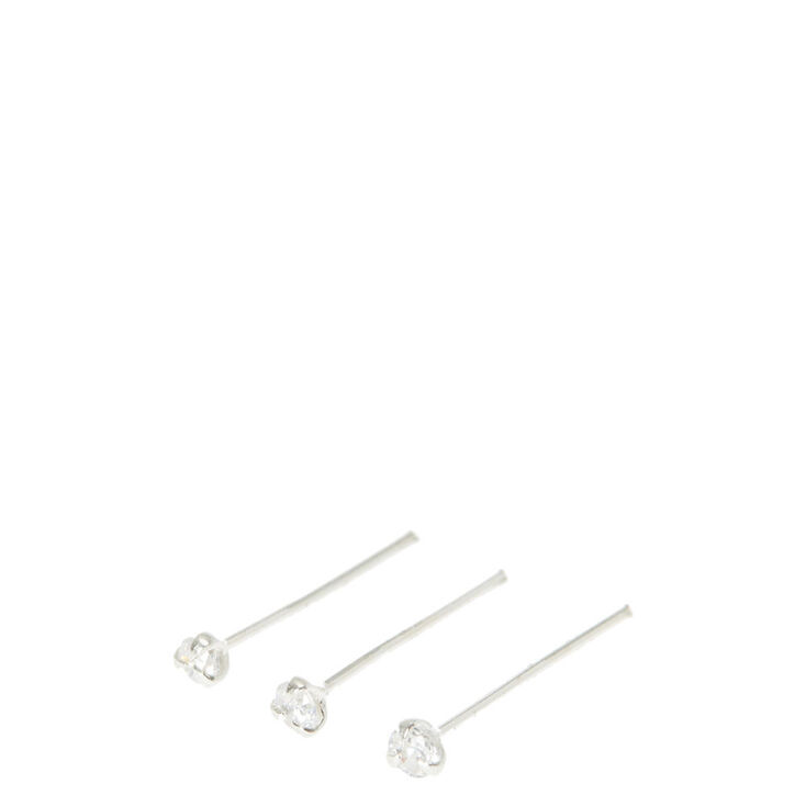 22G Sterling Silver Crystal Nose Studs - 3 Pack,
