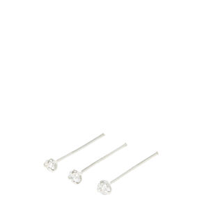 Sterling Silver 22G Faux Crystal Nose Studs - 3 Pack,