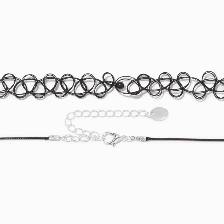 Black Tattoo &amp; Cow Print Heart Choker Necklaces - 2 Pack,