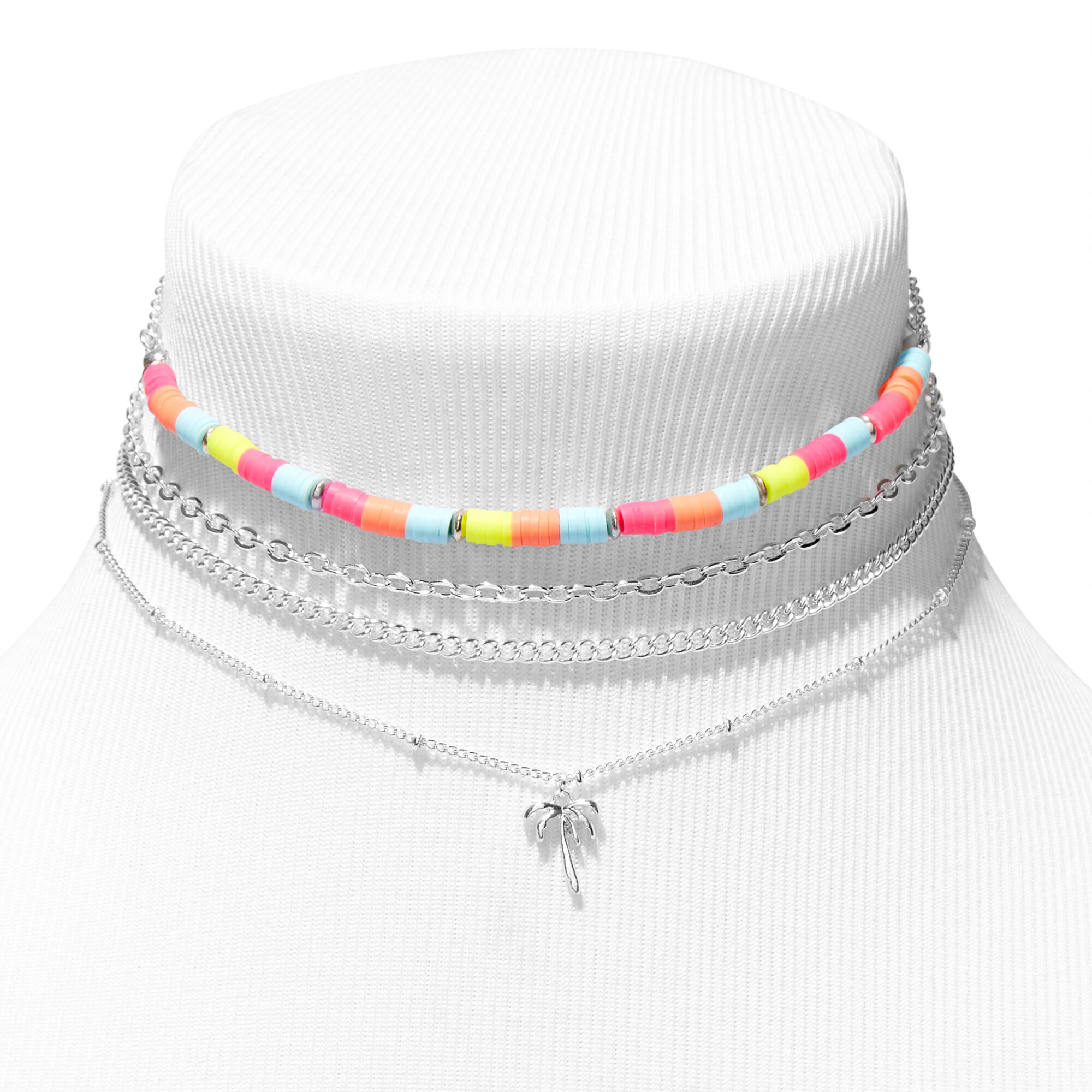 Silver Palm Tree Choker Necklaces (4 Pack),