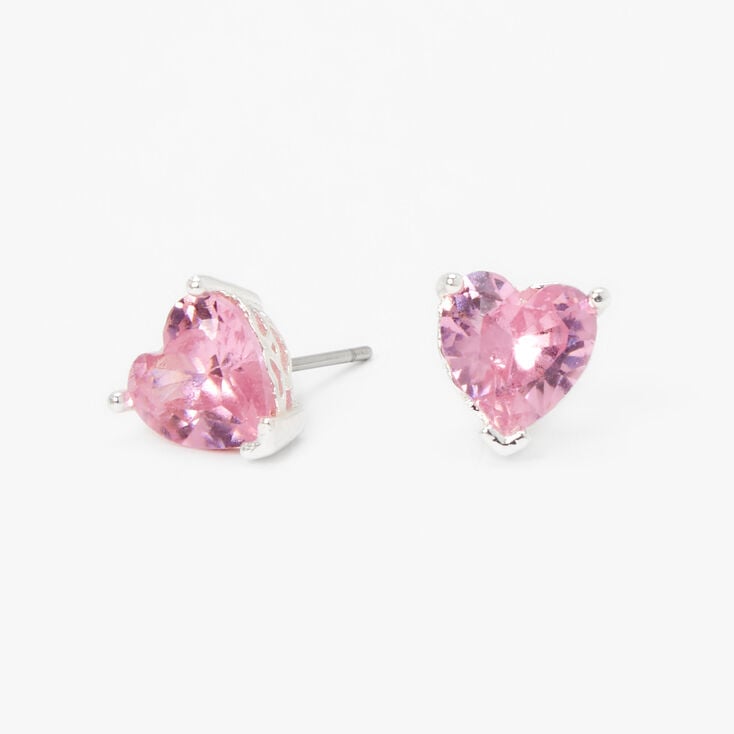 Pink Heart Cubic Zirconia Stud Earrings,
