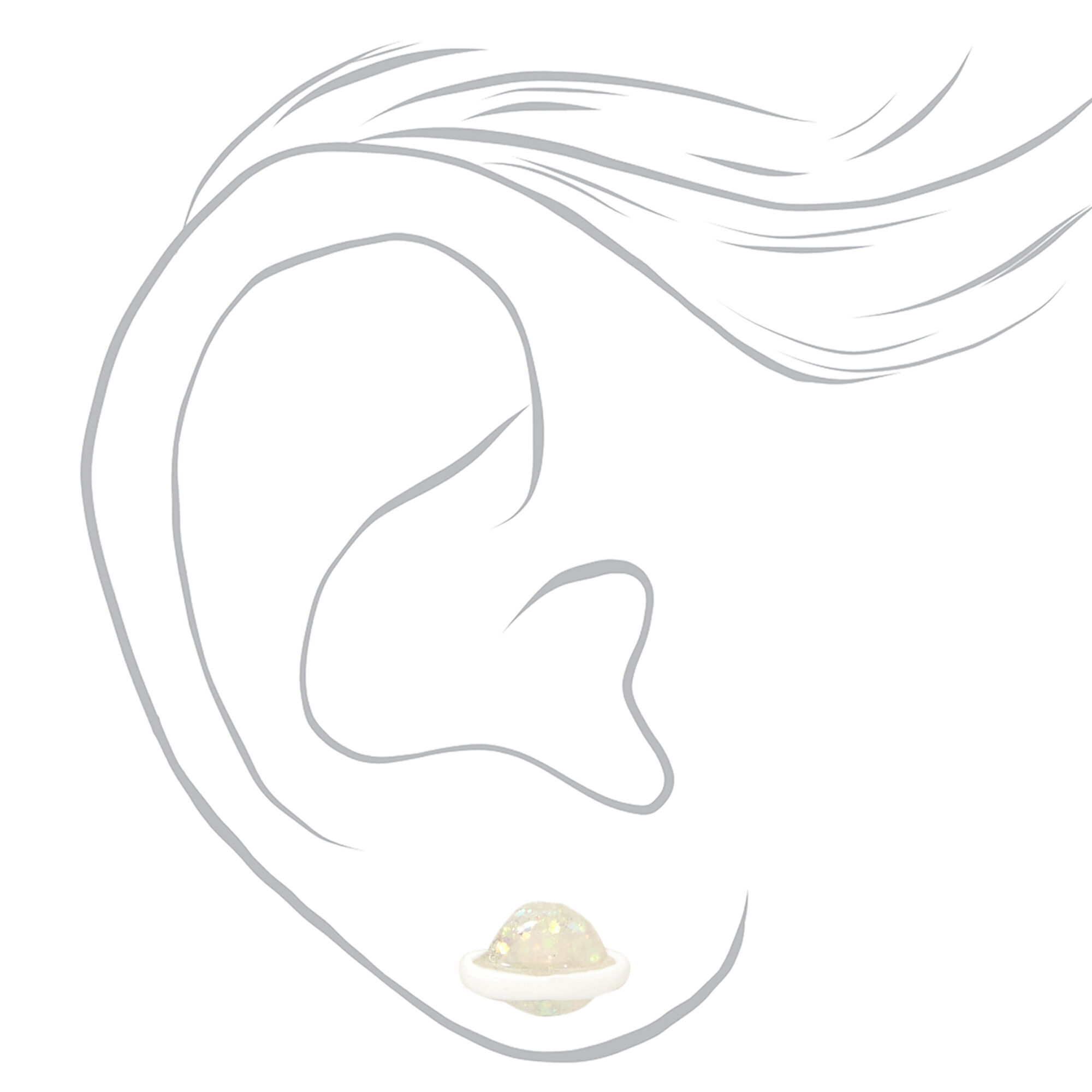 Sterling Silver Glittery Saturn Stud Earrings,