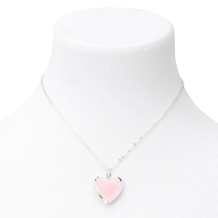 Glitter Heart Locket Necklace - Pink,