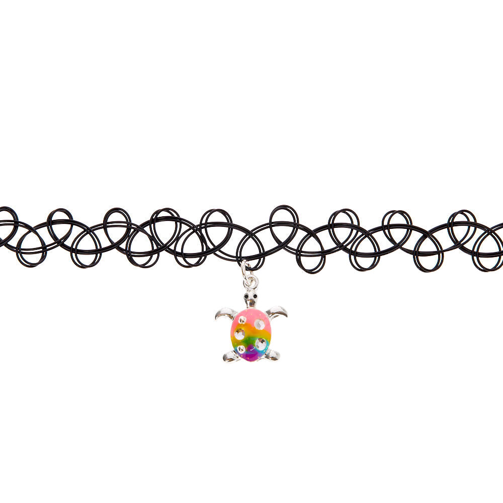 Rainbow Turtle Tattoo Choker Necklace,