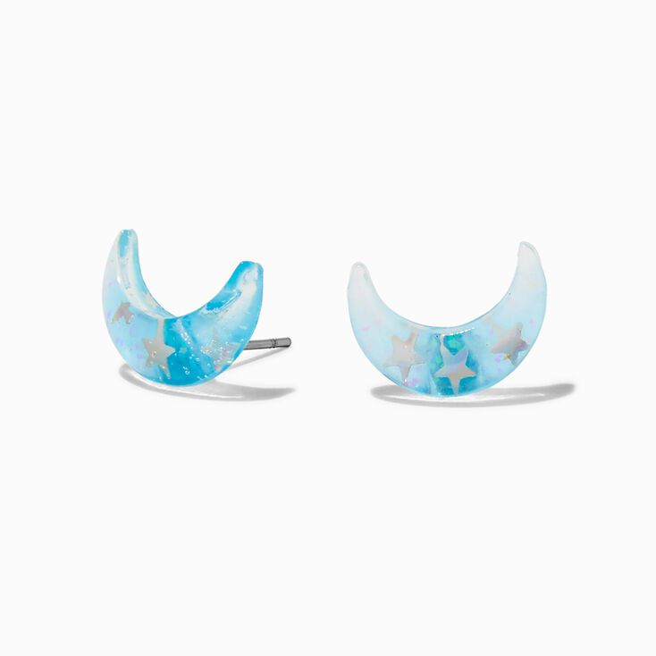 Blue Half Moon Stud Earrings,