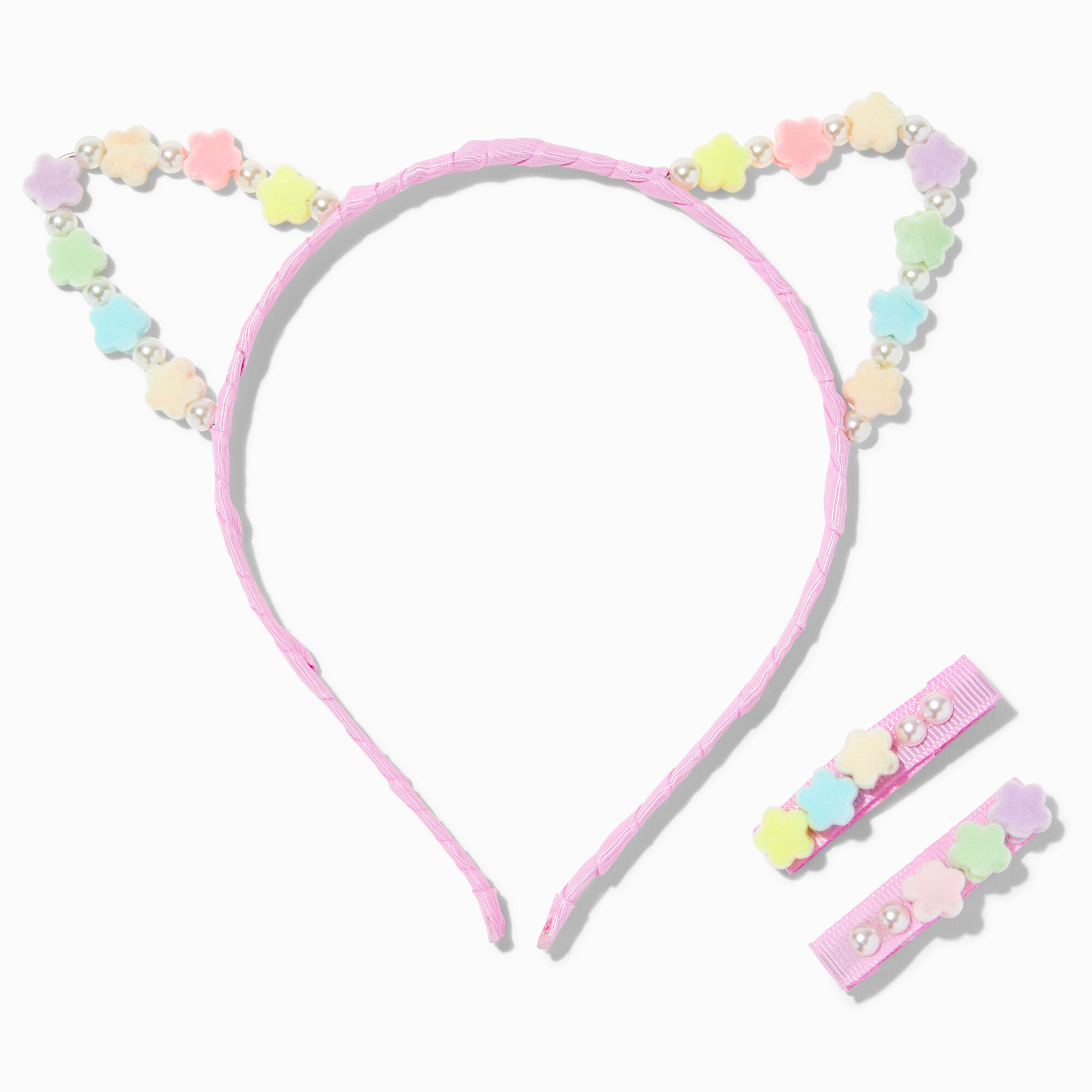 View Claires Club Star Pearl Cat Ears Headband Set 3 Pack Pink information