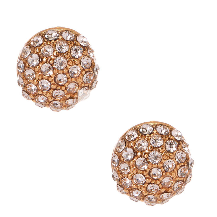 Gold Dome Pave Stud Earrings,